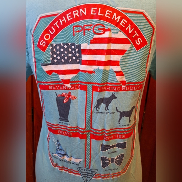 COLUMBIA mint green t-shirt with flag. Size: S - Picture 5 of 6